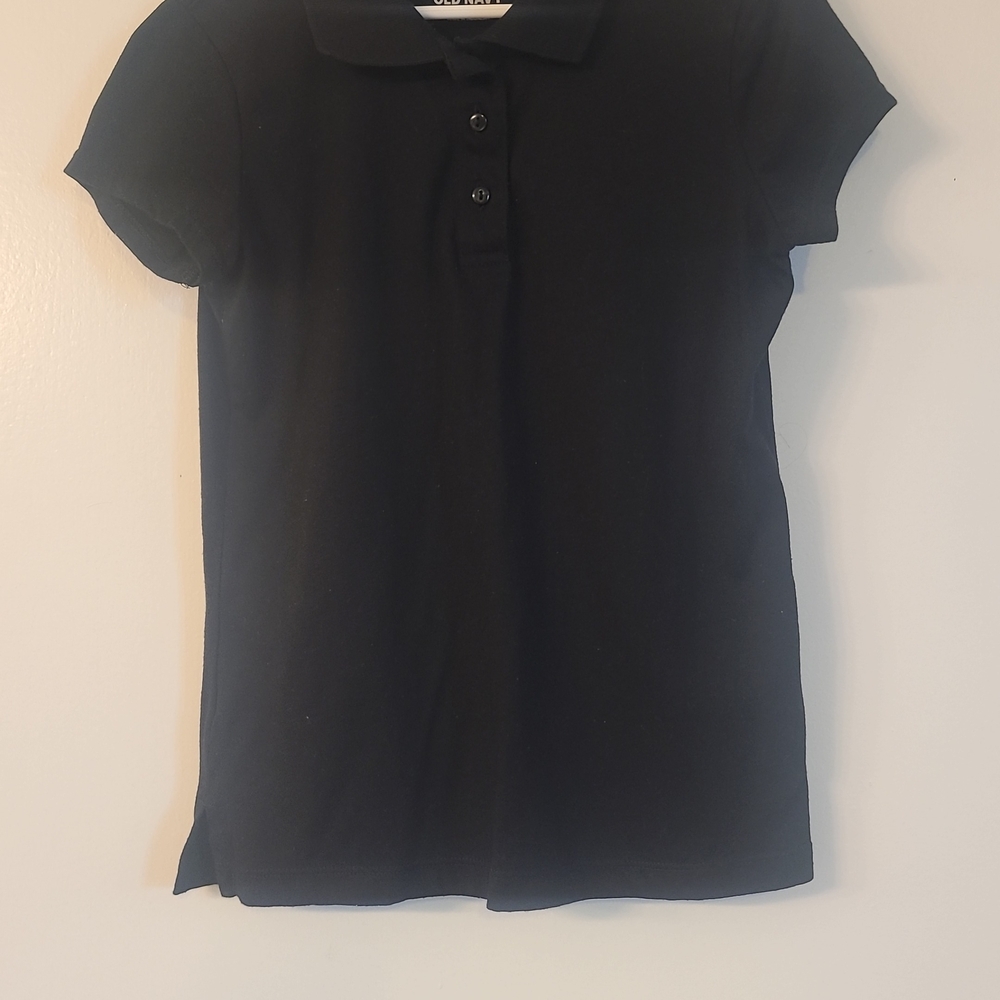 Children’s Short Sleeve Polo Shirt – Black, Button-Up Collar, Size (M)